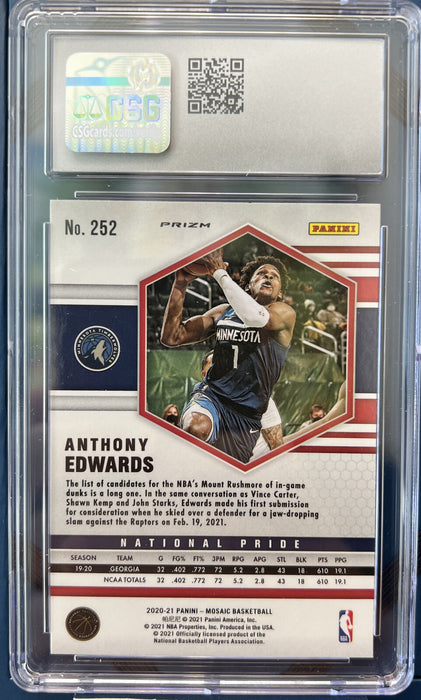 2020-21 Panini Mosaic Green Anthony Edwards #252 GEM MINT 10