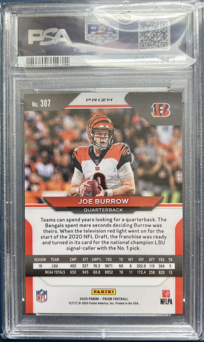 2020 Panini Prizm Joe Burrow Orange Lazer Prizm Rookie RC 307 PSA 9