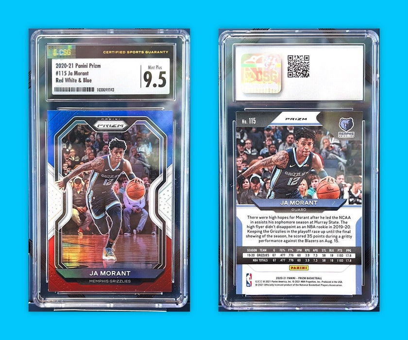 2020-21 Panini Prizm Red White & Blue Prizm Ja Morant #115 9.5 Mint+