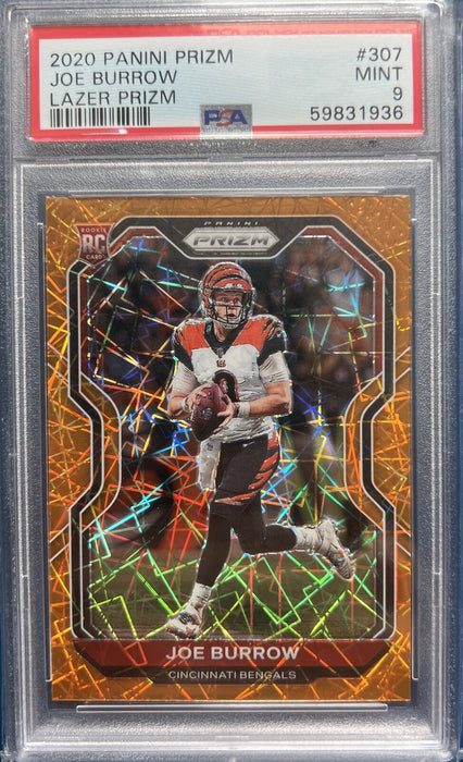 2020 Joe Burrow Panini Prizm Orange Lazer Rookie Card #307 PSA 9 MINT