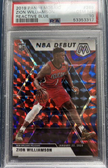 2019 Panini Mosaic Zion Williamson REACTIVE BLUE PRIZM ROOKIE PSA 10 GEM MT