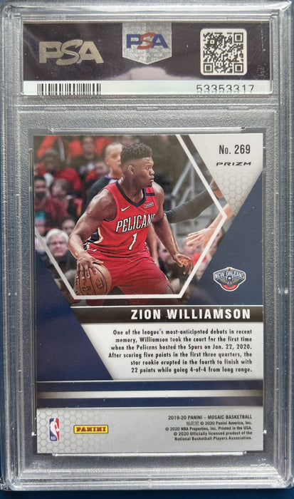 2019 Panini Mosaic Zion Williamson REACTIVE BLUE PRIZM ROOKIE PSA 10 GEM MT