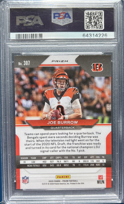 2020 Joe Burrow Panini Prizm Orange Lazer #307 PSA 9 MINT Rookie Card