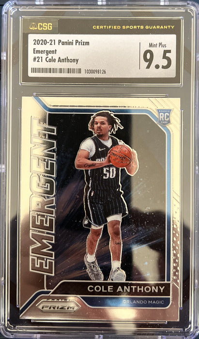 2020-21 Panini Prizm Emergent # 21 Cole Anthony 9.5 Mint Plus RC