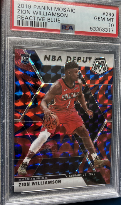 2019 Panini Mosaic Zion Williamson REACTIVE BLUE PRIZM ROOKIE PSA 10 GEM MT