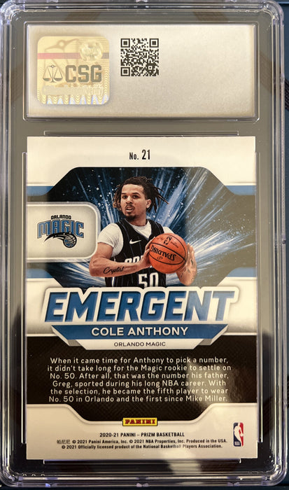 2020-21 Panini Prizm Emergent # 21 Cole Anthony 9.5 Mint Plus RC