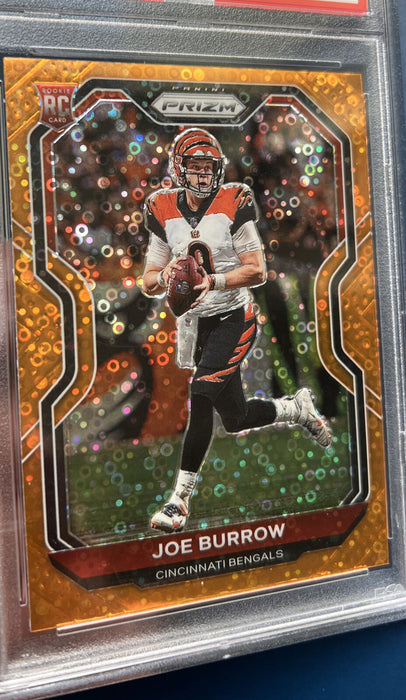 2020 Panini Prizm 307 JOE BURROW Rookie RC Orange DISCO PRIZM MINT PSA 9