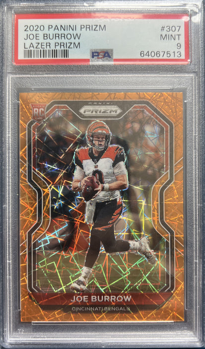 2020 Panini Prizm Joe Burrow Orange Lazer Prizm Rookie RC 307 PSA 9