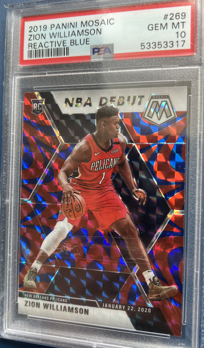 2019 Panini Mosaic Zion Williamson REACTIVE BLUE PRIZM ROOKIE PSA 10 GEM MT