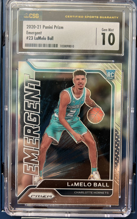 2020-21 Panini Prizm Emergent #23 / RC LaMelo Ball GEM MINT 10