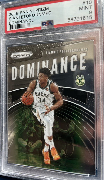 GIANNIS ANTETOKOUNMPO 2019-20 Panini Prizm Dominance #10 Bucks Greek PSA 9