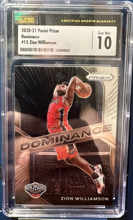 2020-21 Panini Prizm ZION WILLIAMSON DOMINANCE #15 GEM MINT 10 INVEST