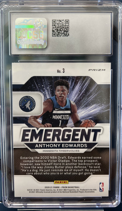 2020-21 Panini Prizm Emergent Anthony Edwards RC #3 CSG 9 MINT SILVER