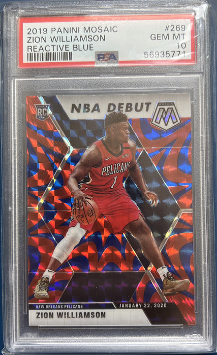 2019 Panini Mosaic Zion Williamson REACTIVE BLUE PRIZM ROOKIE PSA 10 GEM MT