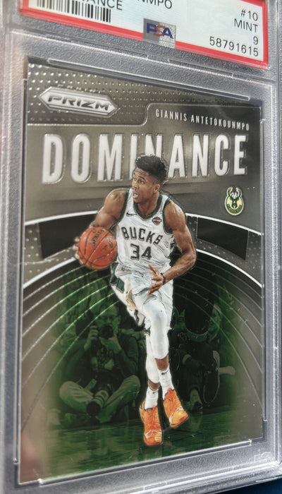 GIANNIS ANTETOKOUNMPO 2019-20 Panini Prizm Dominance #10 Bucks Greek PSA 9