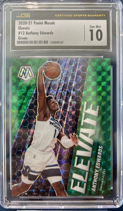 2020-21 Panini Mosaic ELEVATE ANTHONY EDWARDS #12 GREEN GEM MINT 10