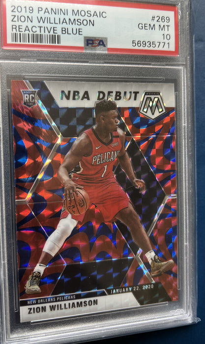 2019 Panini Mosaic Zion Williamson REACTIVE BLUE PRIZM ROOKIE PSA 10 GEM MT