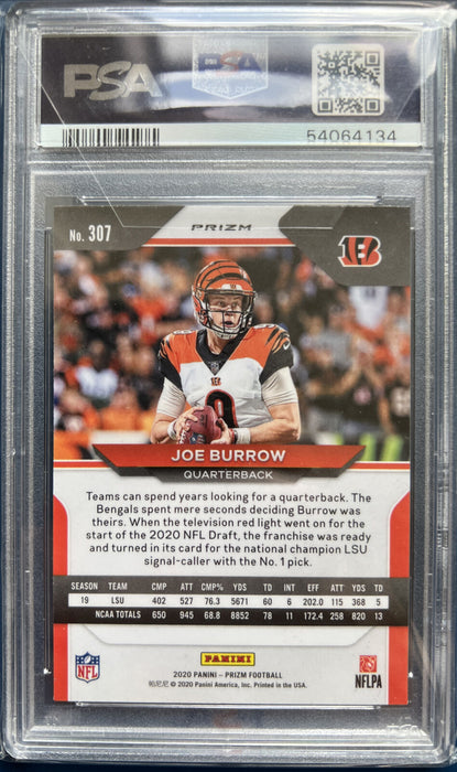 2020 Panini Prizm 307 JOE BURROW Rookie RC Orange DISCO PRIZM MINT PSA 9