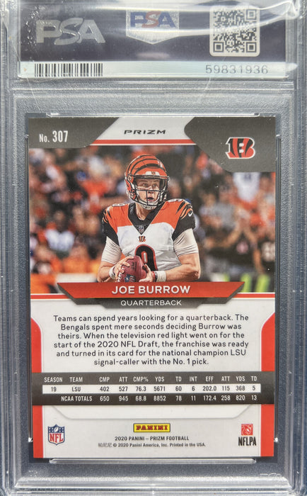 2020 Joe Burrow Panini Prizm Orange Lazer Rookie Card #307 PSA 9 MINT