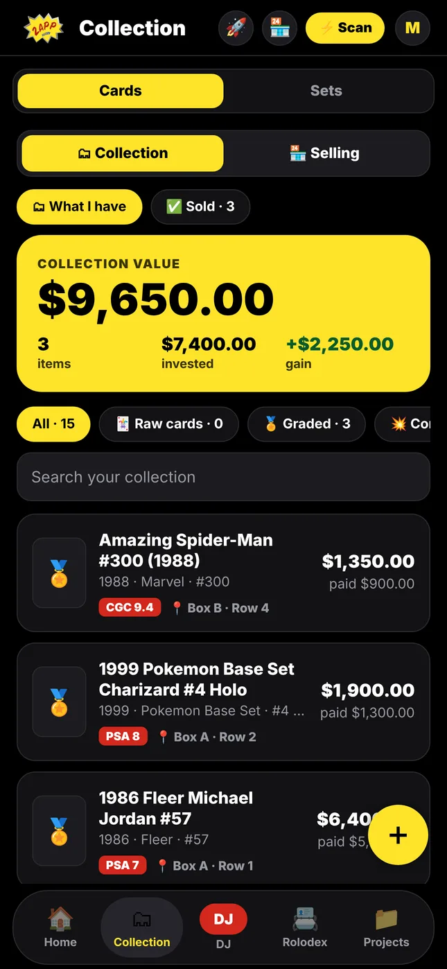 ZappHobby screen: Every card, where it lives, what it’s worth
